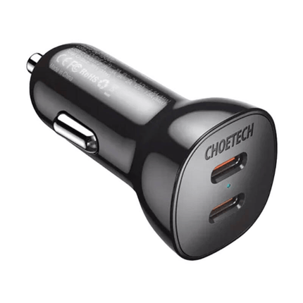 Choetech Choetech Autolader Telefoon 2x USBC 40W PD 3.0 12/24V Zwart 1