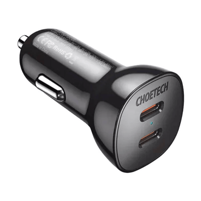 Choetech Autolader Telefoon 2x USBC 40W PD 3.0 12/24V Zwart