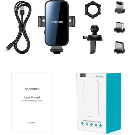 Choetech Choetech Gravity Auto Telefoonhouder met Draadloos Opladen QC voor Ventilatierooster Zwart Hurtel 6