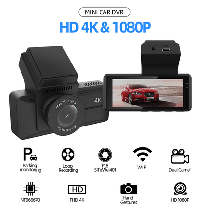VCTparts Dashcam 4K 2160P Wifi & GPS 1CH Auto Video Recorder met Scherm Zwart NORGOS 3