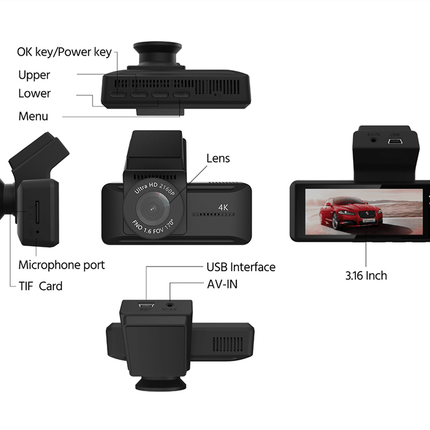 VCTparts Dashcam 4K 2160P Wifi & GPS 1CH Auto Video Recorder met Scherm Zwart NORGOS 5