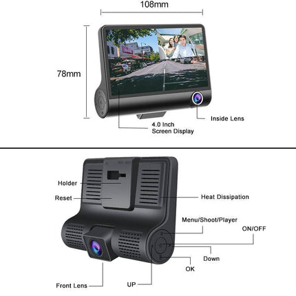 VCTparts Dashcam HD 1080P 1CH Auto Recorder met Continue Voeding en Scherm Zwart NORGOS 4
