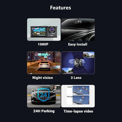 VCTparts Dashcam HD 1080P 3CH Auto Recorder met Binnenzijde Camera Zwart NORGOS 7