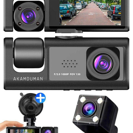 VCTparts Dashcam HD 1080P 3CH Auto Recorder met Binnenzijde Camera Zwart NORGOS 1