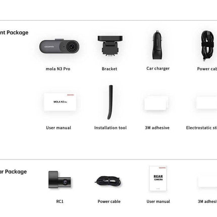 DDPAI DDPAI Mola N3 Dashcam 2K 1600P 2CH HD Wifi Video Recorder + Continue Voeding Zwart Combideal 8