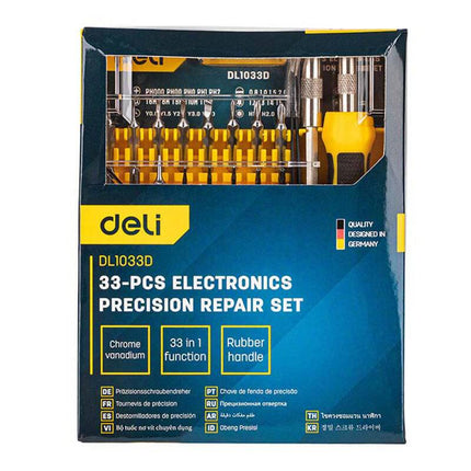 Deli Precisie Schroevendraaierset 33 - delig [Gereedschap - Tools EDL1033D] (Geel) - VCTparts.nl