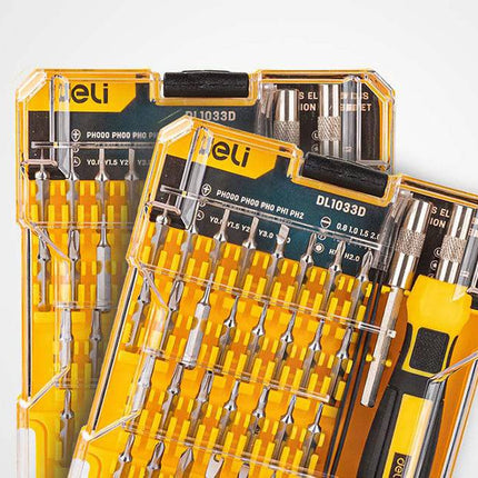 Deli Precisie Schroevendraaierset 33 - delig [Gereedschap - Tools EDL1033D] (Geel) - VCTparts.nl