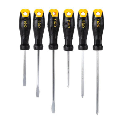 Deli Schroevendraaierset 6-delig met Magneet [Gereedschap - Tools EDL620006] (Zwart en Geel)