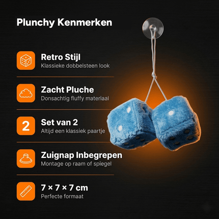 Dobbelstenen Spiegel Hanger Lichtblauw - Set van 2 Retro Auto Dobbelstenen Pluche Binnenspiegel Decoratie met Zuignap - VCTparts.nl