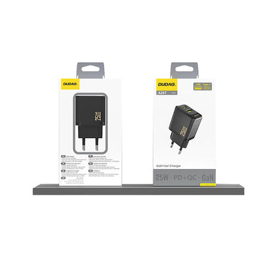 Dudao A26T GaN 25W USB-A en USB-C Snellader voor Stopcontact Zwart