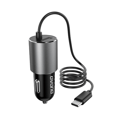 Dudao Autolader Oplader USB-C & USB-A Snellader -  3.4A (1m) Grijs [Triple Fast Car Charger]