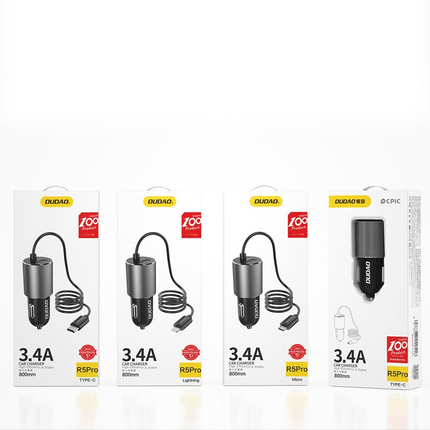 Dudao Dudao Autolader Oplader USB - C & USB - A Snellader - 3.4A (1m) Grijs [Triple Fast Car Charger] Hurtel 2