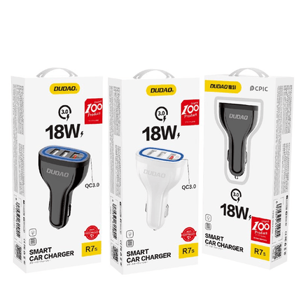 Dudao Dudao Autolader Snellader 3 x USB - A 18W (3.0 QC) Contraplug Zwart Hurtel 6
