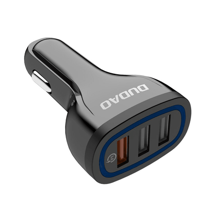 Dudao Autolader Snellader 3 x USB-A 18W (3.0 QC) Contraplug Zwart