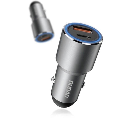 Dudao Autolader Snellader USB-A en USB-C 22.5W (QC) Contraplug Grijs