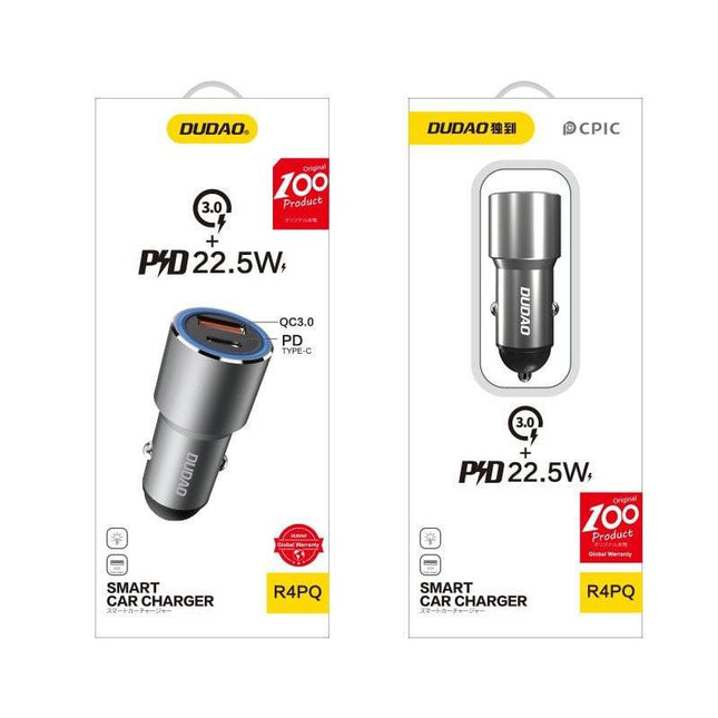 Dudao Dudao Autolader Snellader USB - A en USB - C 22.5W (QC) Contraplug Grijs Hurtel 2