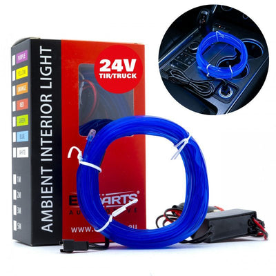 Einparts LED Ambient Interieurverlichting 5m Blauw - Universele 24V Truck Sfeerverlichting 360 Graden Dunne 2mm Strip Compleet Pakket