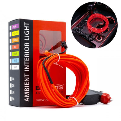 Einparts LED Ambient Interieurverlichting 5m Rood - Universele 12V Auto Sfeerverlichting 360 Graden Dunne 2mm Strip Compleet Pakket