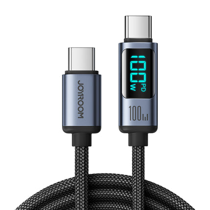 Joyroom Prism Series A16 USB-C naar USB-C Kabel 100W - met LED Display voor Snelladen en Dataoverdracht Zwart 1,2m Oplaadsnoer