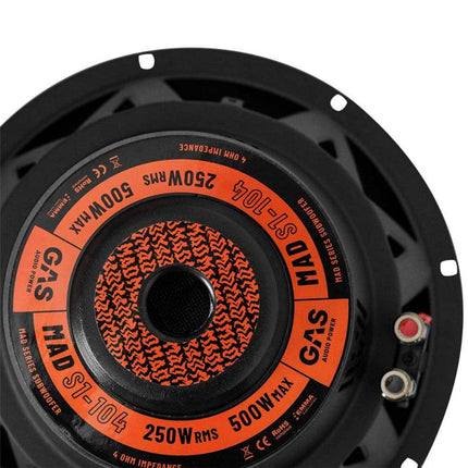 Gas Audio Power Gas Audio Power Gas Mad Level 1 Subwoofer 10" 4 Ohm voor Auto Geluidssystemen en Hoogwaardige Geluidskwaliteit Optimount 2