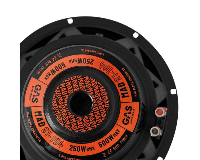 Gas Audio Power Gas Audio Power Gas Mad Level 1 Subwoofer 10" 4 Ohm voor Auto Geluidssystemen en Hoogwaardige Geluidskwaliteit Optimount 2