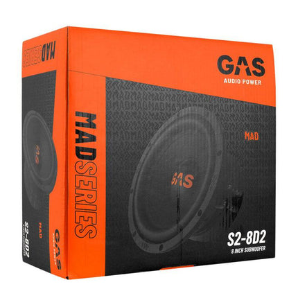 Gas Audio Power Gas Audio Power Gas Mad Level 2 Subwoofer 8" 2x2 Ohm voor Auto Geluidssystemen en Hoogwaardige Geluidskwaliteit Optimount 3
