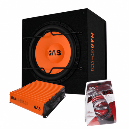 Gas Audio Power Gas Audio Power Gas Mad Subwoofer Set Mad B1 - 112 + Mad A1 - 500.1d + Wk - 20 voor Auto Geluidssystemen en Hoogwaardige Geluidskwaliteit Optimount 1