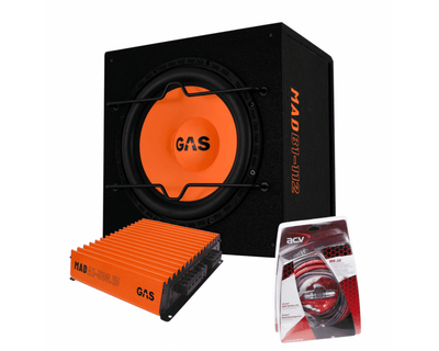 Gas Audio Power Gas Mad Subwoofer Set Mad B1-112 + Mad A1-500.1d + Wk-20 voor Auto Geluidssystemen en Hoogwaardige Geluidskwaliteit