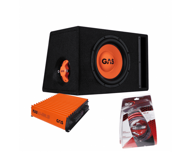Gas Audio Power Gas Mad Subwoofer Set Mad B2 - 110 (gepoort) + Mad A1 - 500.1d + Wk - 20 voor Auto Geluidssystemen en Hoogwaardige Geluidskwaliteit - VCTparts.nl