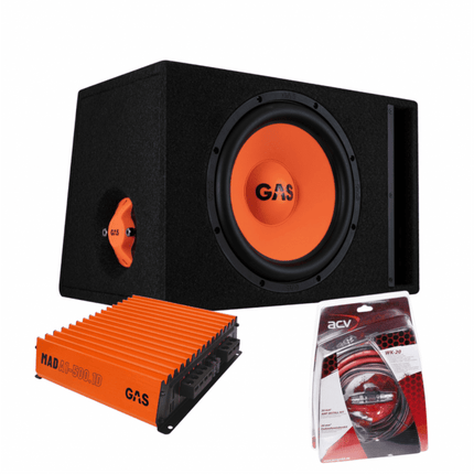 Gas Audio Power Gas Audio Power Gas Mad Subwoofer Set Mad B2 - 112 (gepoort) + Mad A1 - 500.1d + Wk - 20 voor Auto Geluidssystemen en Hoogwaardige Geluidskwaliteit Optimount 1