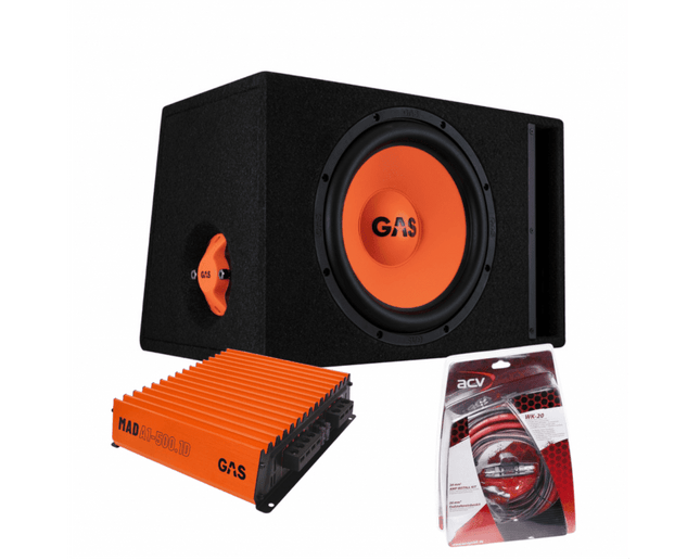 Gas Audio Power Gas Mad Subwoofer Set Mad B2 - 112 (gepoort) + Mad A1 - 500.1d + Wk - 20 voor Auto Geluidssystemen en Hoogwaardige Geluidskwaliteit - VCTparts.nl
