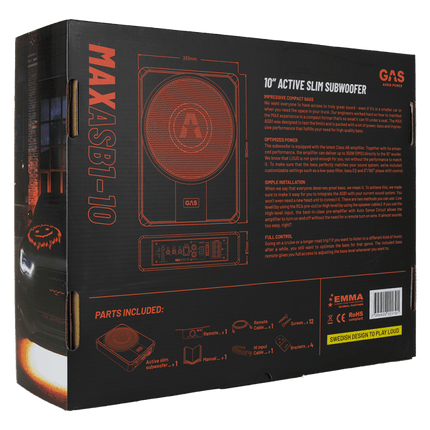 Gas Audio Power Gas Audio Power Gas Max Level 1 Amplified Underseat Subwoofer 10" voor Auto Geluidssystemen en Hoogwaardige Geluidskwaliteit Optimount 6