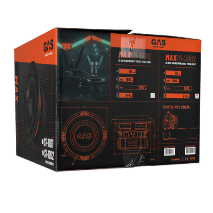 Gas Audio Power Gas Audio Power Gas Max Level 1 Subwoofer 10" 2x1 Ohm voor Auto Geluidssystemen en Hoogwaardige Geluidskwaliteit Optimount 6