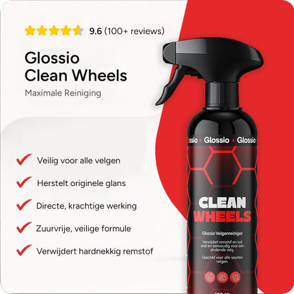 Glossio Glossio Clean Wheels Premium Velgenreiniger 500ML - Krachtige Remstof en Vuil Verwijderaar voor Alle Velgen met Veilig Glanzend Resultaat Glansz 12