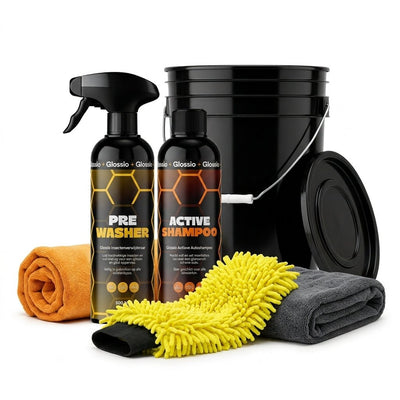 Glossio Bucketdeal – 6-delig Compleet Autowas Startpakket met Emmer, Shampoo en Droogdoek