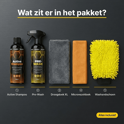 Glossio Glossio Combideal Starterspakket Buiten Complete Wasset met Pre - Wash Shampoo Washandschoen en Droogdoek voor een Vlekkeloos Resultaat Combideal 6