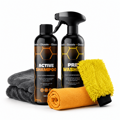 Glossio Combideal Starterspakket Buiten Complete Wasset met Pre-Wash Shampoo Washandschoen en Droogdoek voor een Vlekkeloos Resultaat