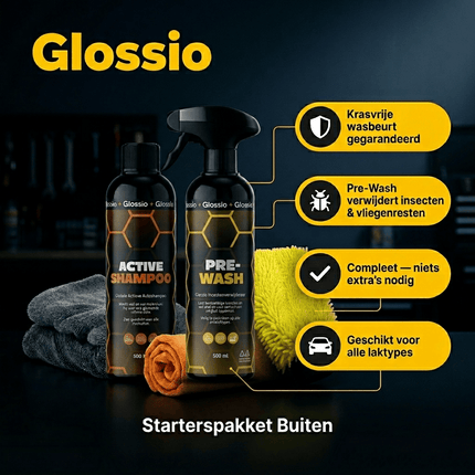 Glossio Glossio Combideal Starterspakket Buiten Complete Wasset met Pre - Wash Shampoo Washandschoen en Droogdoek voor een Vlekkeloos Resultaat Combideal 8