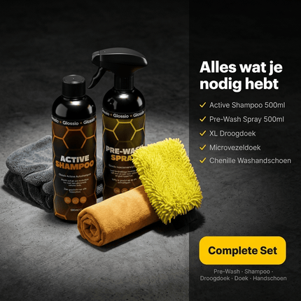 Glossio Glossio Combideal Starterspakket Buiten Complete Wasset met Pre - Wash Shampoo Washandschoen en Droogdoek voor een Vlekkeloos Resultaat Combideal 2