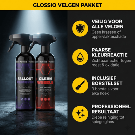 Glossio Glossio Combideal Velgen Reiniging – Complete Velgenset met Fallout Remover, Clean Wheels en Borstelset Combideal 7