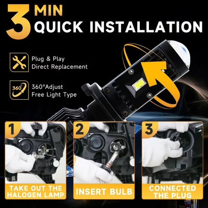 H7 LED Motor Koplamp met Projector Lens (1 stuk) – Mini Turbo Fan Canbus Bi - Beam Grootlicht en Dimlicht 6000K Helder Wit Motor LED Verlichting - VCTparts.nl