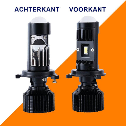 H7 LED Motor Koplamp met Projector Lens (1 stuk) – Mini Turbo Fan Canbus Bi - Beam Grootlicht en Dimlicht 6000K Helder Wit Motor LED Verlichting - VCTparts.nl