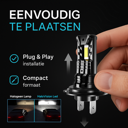 HaloVision Turbo LED H7 Koplamp Set 150W 30000LM Super Wit 6000K – Ultraheldere Autoverlichting met Canbus – Voor Dimlicht & Grootlicht – 12V – Geen Foutmeldingen – Plug & Play – Set van 2 Stuks – Universele H7 Fitting - VCTparts.nl