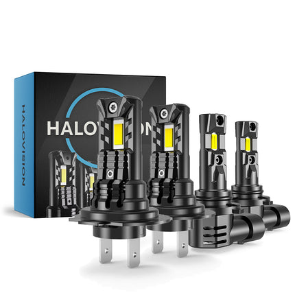 HaloVision Turbo LED Mist Licht + Koplampen H7 + HB3 – 150W 30000Lm 6000K Helder Wit – Canbus Plug en Play Dimlicht + Mistlicht LED Set van 4 Autolampen