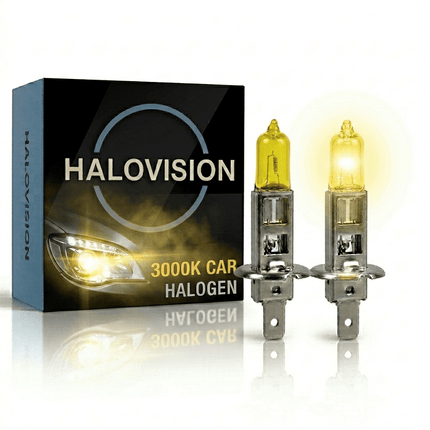 HaloVision HaloVision Halogeen Koplampen H1 – 12V 3000K Retro Geel – Warmgeel Klassiek Dimlicht Grootlicht Halogeenlampen Set van 2 Autolampen HaloVision 1