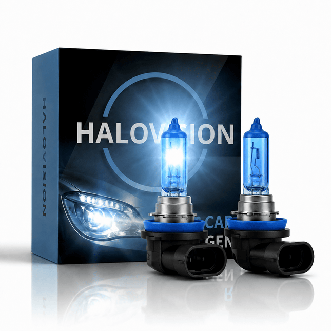 HaloVision HaloVision Halogeen Koplampen H11 – 12V 3000Lm 5500K Koud Wit – Blauw Glas Super White Dimlicht Grootlicht Halogeenlampen Set van 2 Autolampen HaloVision 1