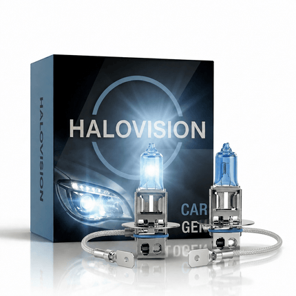 HaloVision HaloVision Halogeen Koplampen H3 – 12V 3000Lm 5500K Koud Wit – Blauw Glas Super White Dimlicht Grootlicht Halogeenlampen Set van 2 Autolampen HaloVision 1