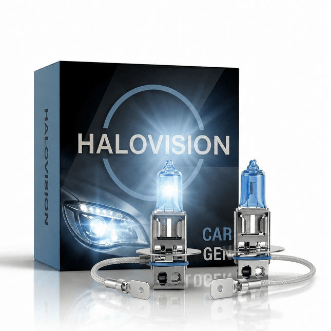 HaloVision HaloVision Halogeen Koplampen H3 – 12V 3000Lm 5500K Koud Wit – Blauw Glas Super White Dimlicht Grootlicht Halogeenlampen Set van 2 Autolampen HaloVision 1