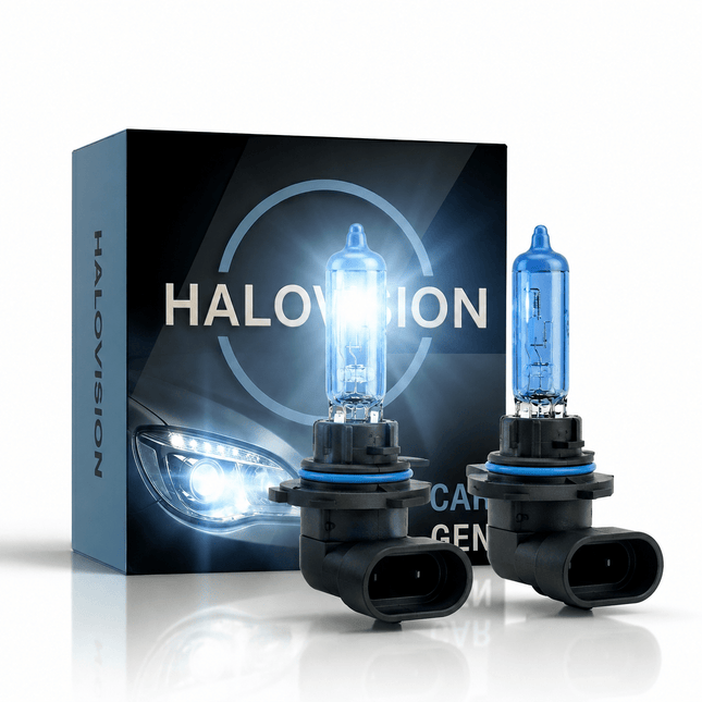 HaloVision HaloVision Halogeen Koplampen HB3 9005 – 12V 3000Lm 5500K Koud Wit – Blauw Glas Super White Dimlicht Grootlicht Halogeenlampen Set van 2 Autolampen HaloVision 1