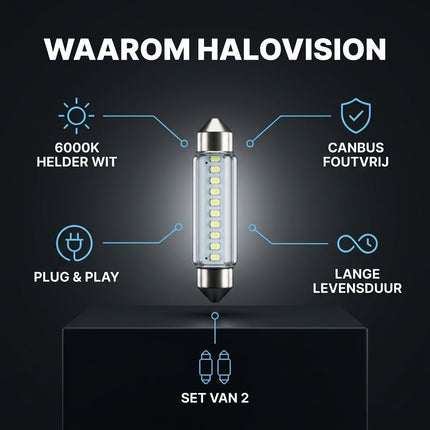 HaloVision HaloVision LED C5W/C10W Festoen Buislamp 41mm 6000K Helder Wit – Canbus Plug en Play Interieurverlichting LED Set van 2 Autolampen HaloVision 9